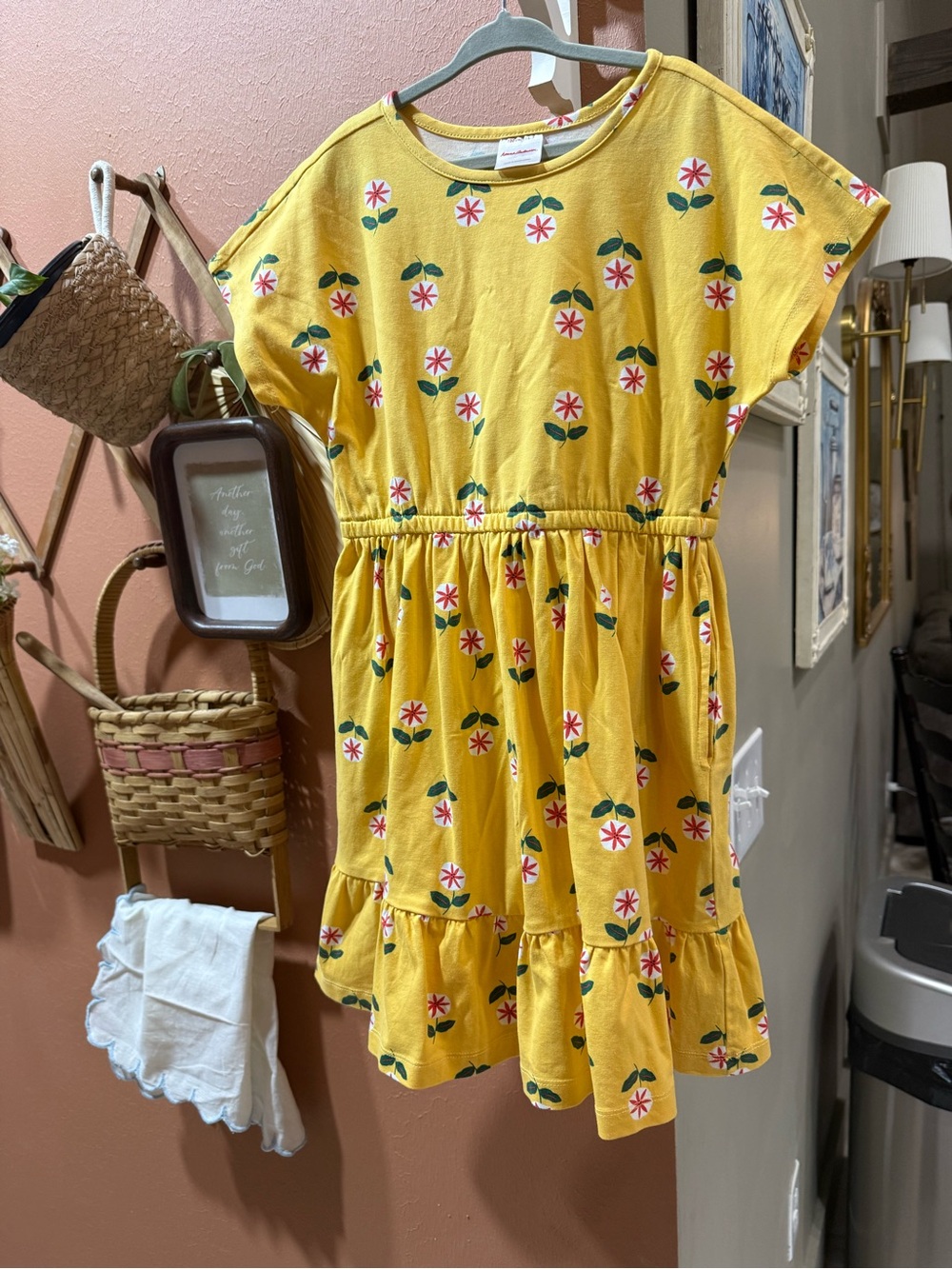 Hanna Andersson Yellow Floral Ruffle-Hem Casual Dress